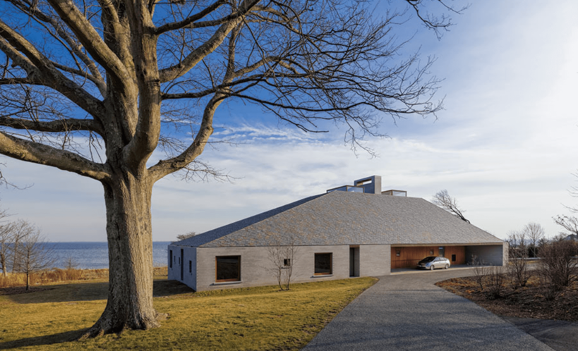 new england slate in architectural record building with slate roof and driveway